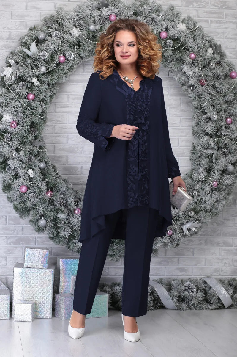 Women's Plus Size Embroidered 3-Piece Set with Jacket, Sleeveless Top, and Pants 6