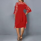 Women's Plus Size Midi Dress with Lace Sleeves and Round Neckline 9