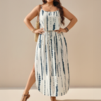 Women's Plus Size Midi Set with Adjustable Straps and Side Slit 1