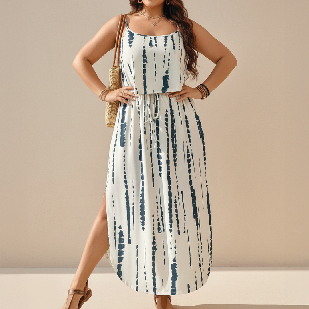 Women's Plus Size Midi Set with Adjustable Straps and Side Slit 1
