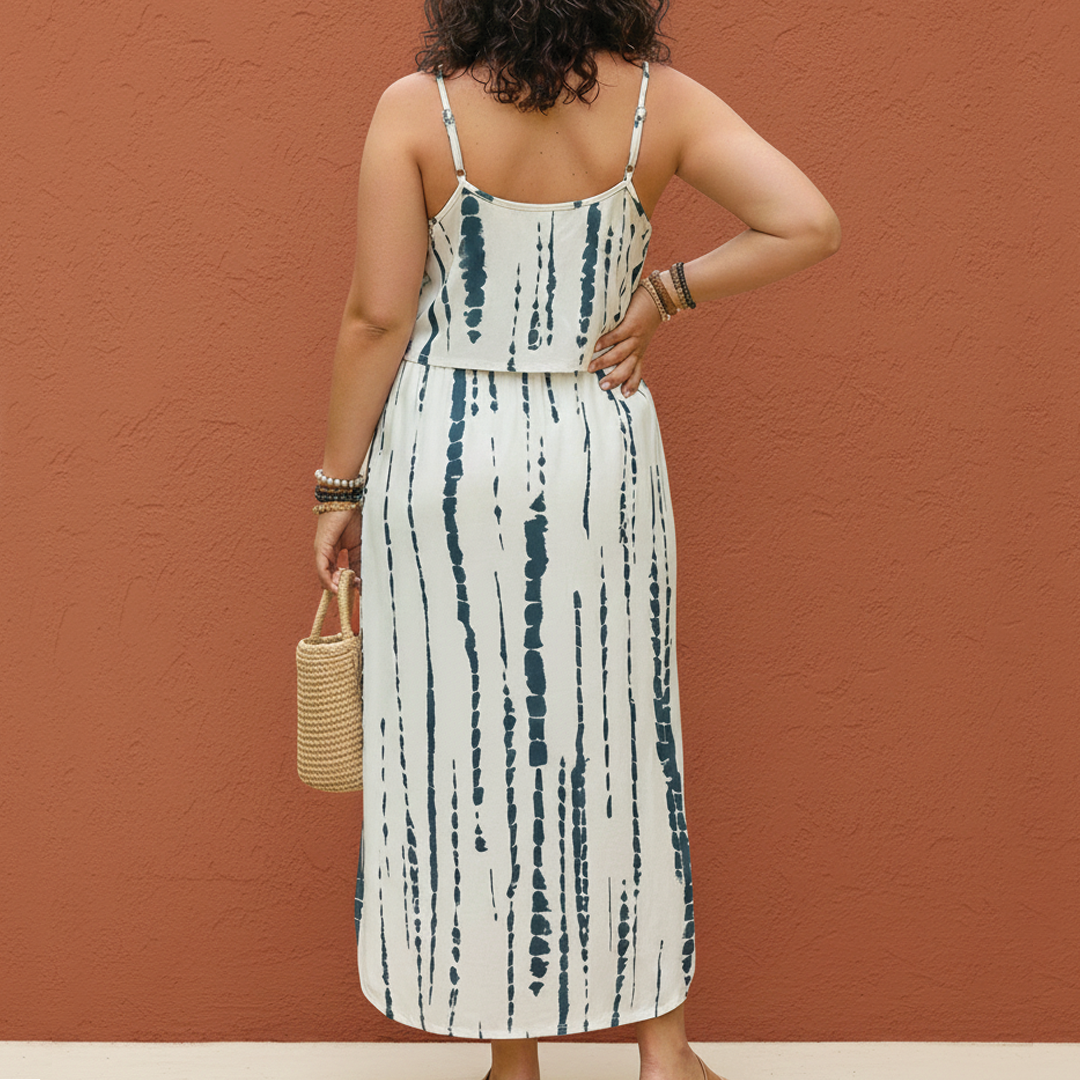 Women's Plus Size Midi Set with Adjustable Straps and Side Slit 2
