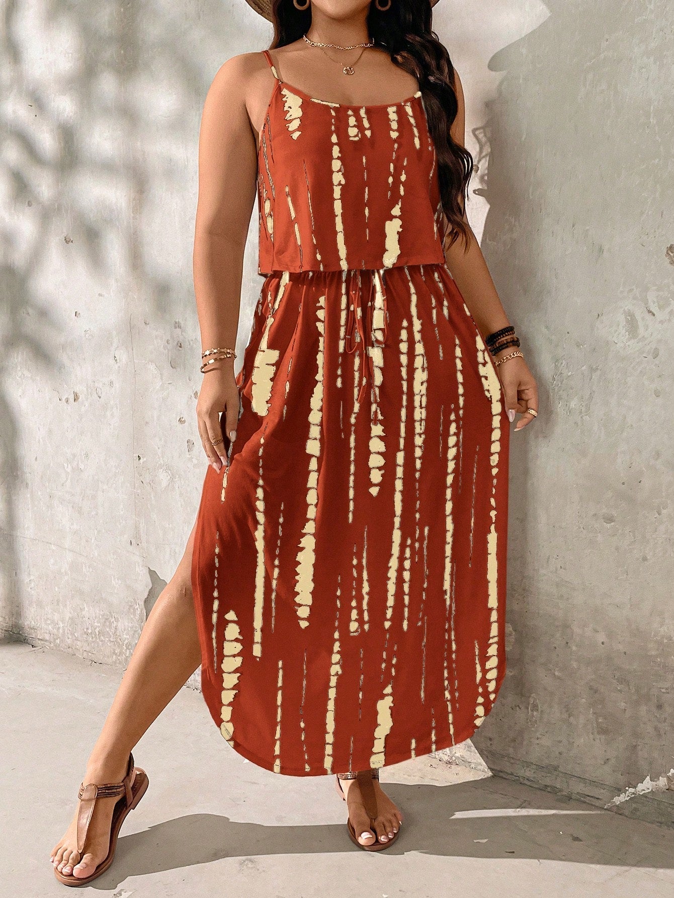 Women's Plus Size Midi Set with Adjustable Straps and Side Slit 3