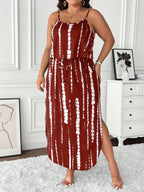 Women's Plus Size Midi Set with Adjustable Straps and Side Slit 4