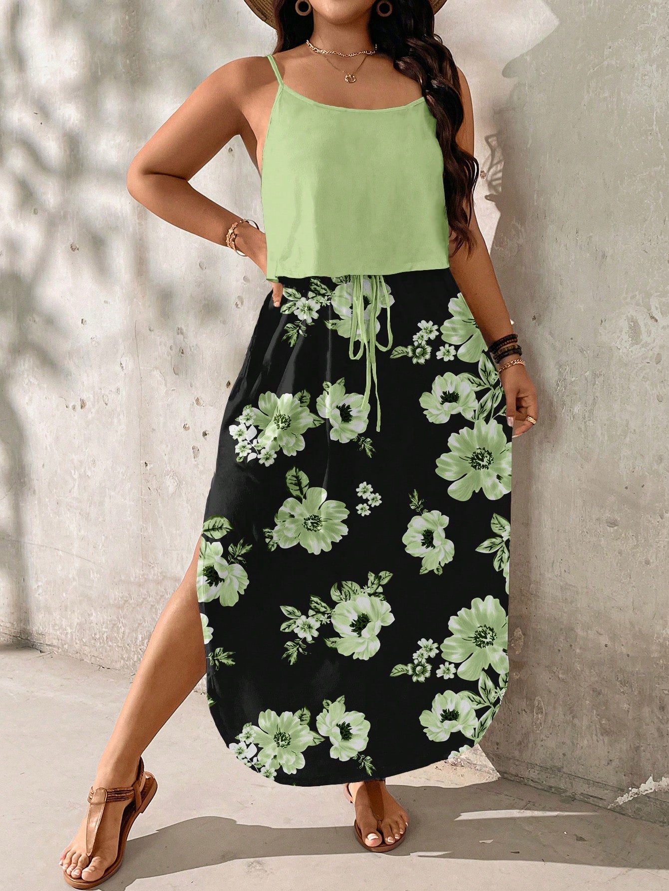 Women's Plus Size Midi Set with Adjustable Straps and Side Slit 5