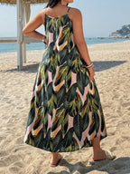 Women's Plus Size Sleeveless Maxi Dress with Spaghetti Straps and Tropical Print 3