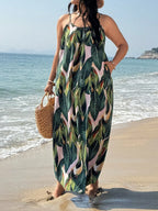 Women's Plus Size Sleeveless Maxi Dress with Spaghetti Straps and Tropical Print 4
