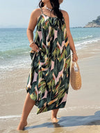 Women's Plus Size Sleeveless Maxi Dress with Spaghetti Straps and Tropical Print 5