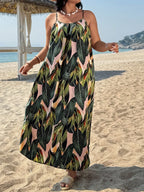 Women's Plus Size Sleeveless Maxi Dress with Spaghetti Straps and Tropical Print 6