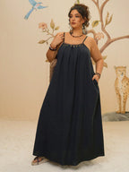 Women's Plus Size Sleeveless Maxi Dress with Spaghetti Straps and Tropical Print 9