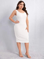 Women's Plus Size Sleeveless Sheath Midi Dress with Round Neckline 4
