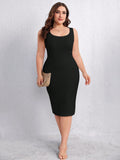 Women's Plus Size Sleeveless Sheath Midi Dress with Round Neckline 6