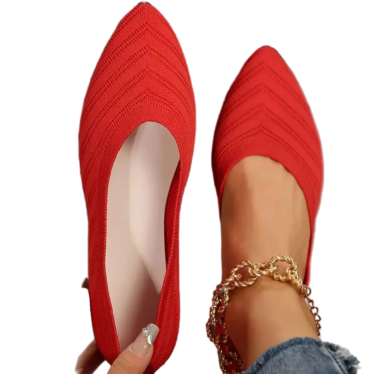 Women's Pointed Toe Knit Ballet Flats with Lightweight Sole 4
