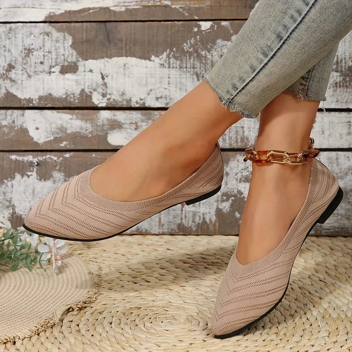 Women's Pointed Toe Knit Ballet Flats with Lightweight Sole 5