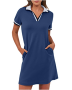 Women's Polo Collar Dress with Pockets and Relaxed Fit 2