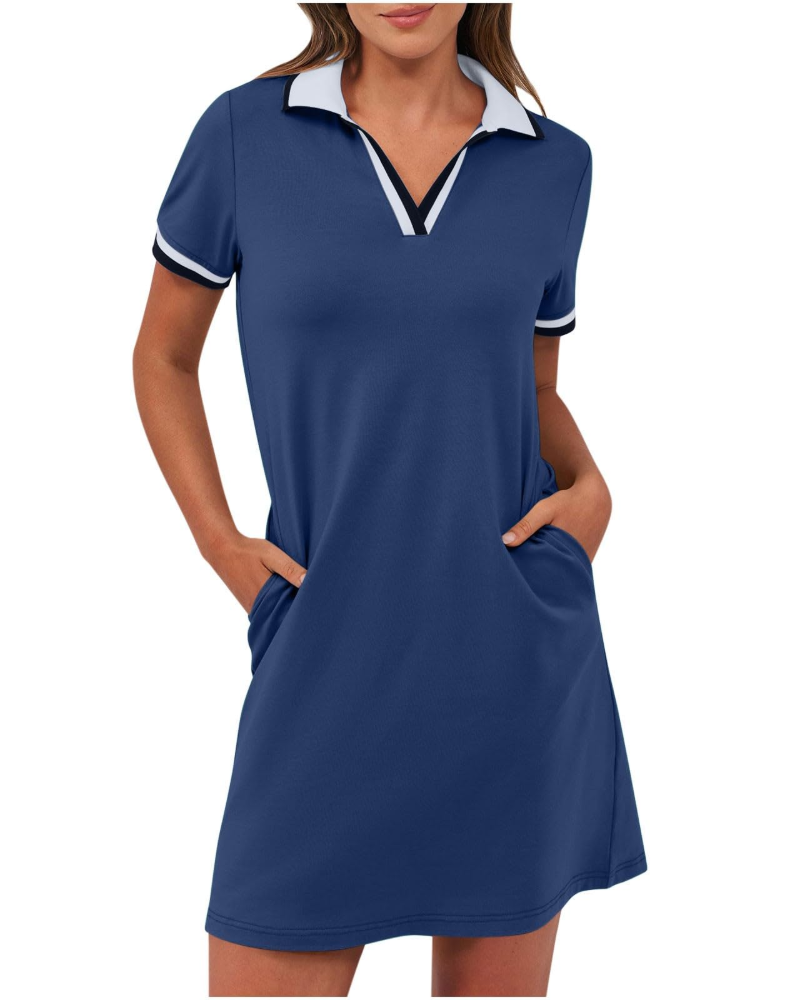 Women's Polo Collar Dress with Pockets and Relaxed Fit 2