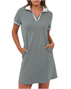 Women's Polo Collar Dress with Pockets and Relaxed Fit 4