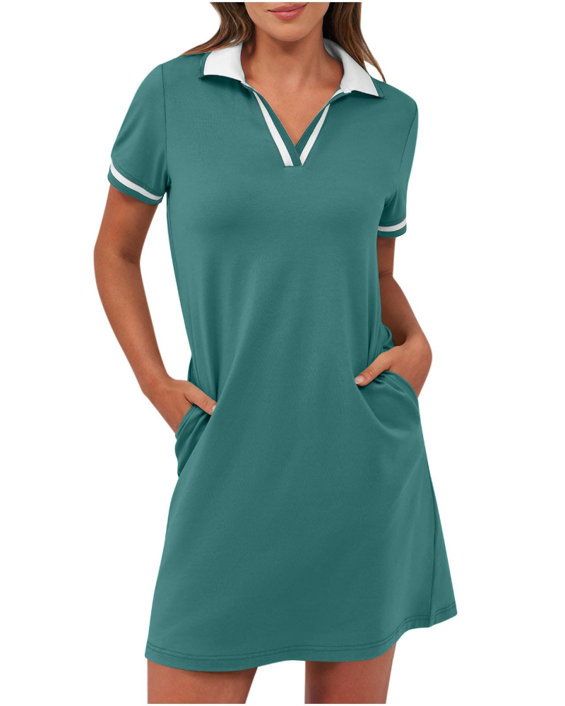 Women's Polo Collar Dress with Pockets and Relaxed Fit 5