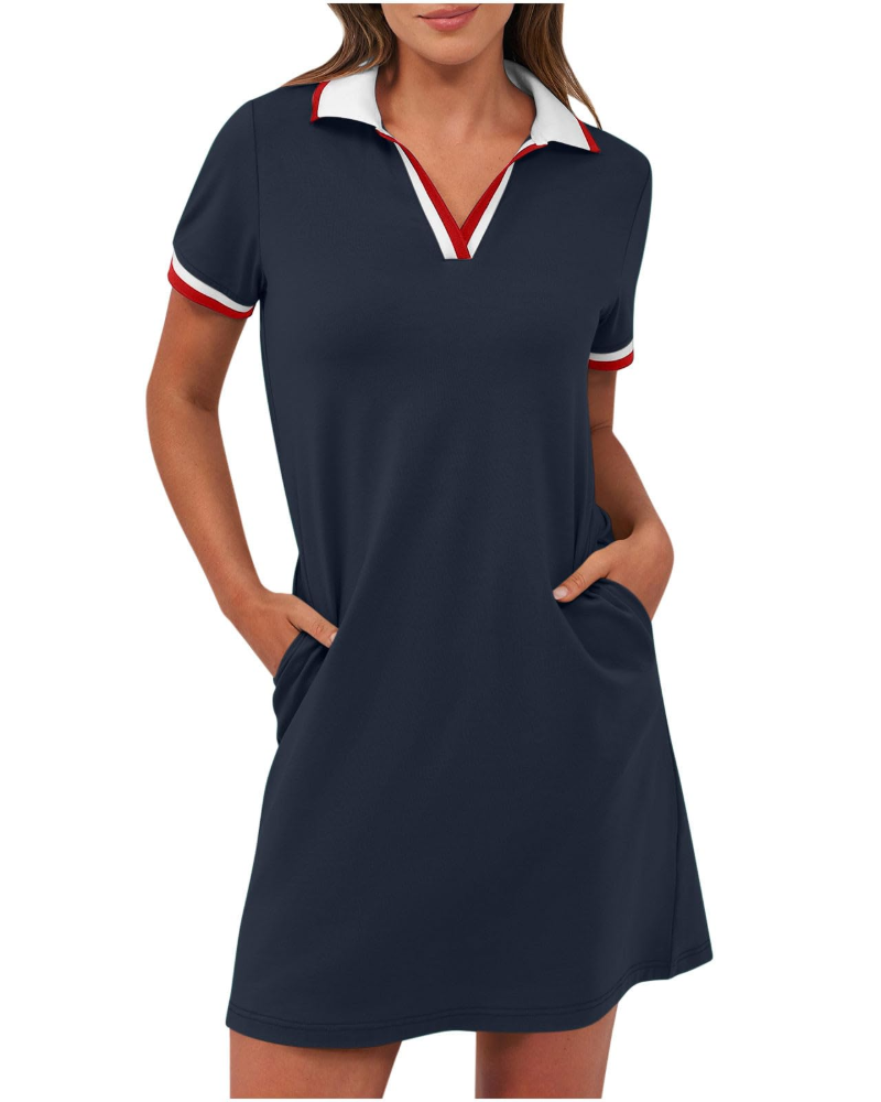 Women's Polo Collar Dress with Pockets and Relaxed Fit 7