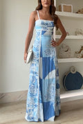 Women's Printed Maxi Dress with Bow Back and Ric Rac Straps 1