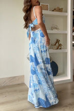 Women's Printed Maxi Dress with Bow Back and Ric Rac Straps 5