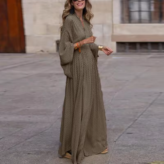 Women's Printed Maxi Dress with Flowing Skirt 2