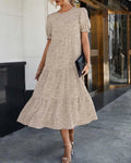 Women's Printed Midi Dress with Puff Sleeves and Ruffle Hem 1