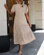 Women's Printed Midi Dress with Puff Sleeves and Ruffle Hem 2