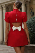 Women's Puff Sleeve Mini Dress with Structured Bodice 8