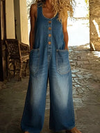 Women's Relaxed Fit Denim Jumpsuit with Adjustable Straps 2