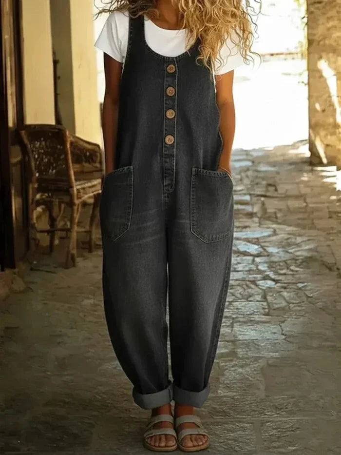 Women's Relaxed Fit Denim Jumpsuit with Adjustable Straps 3