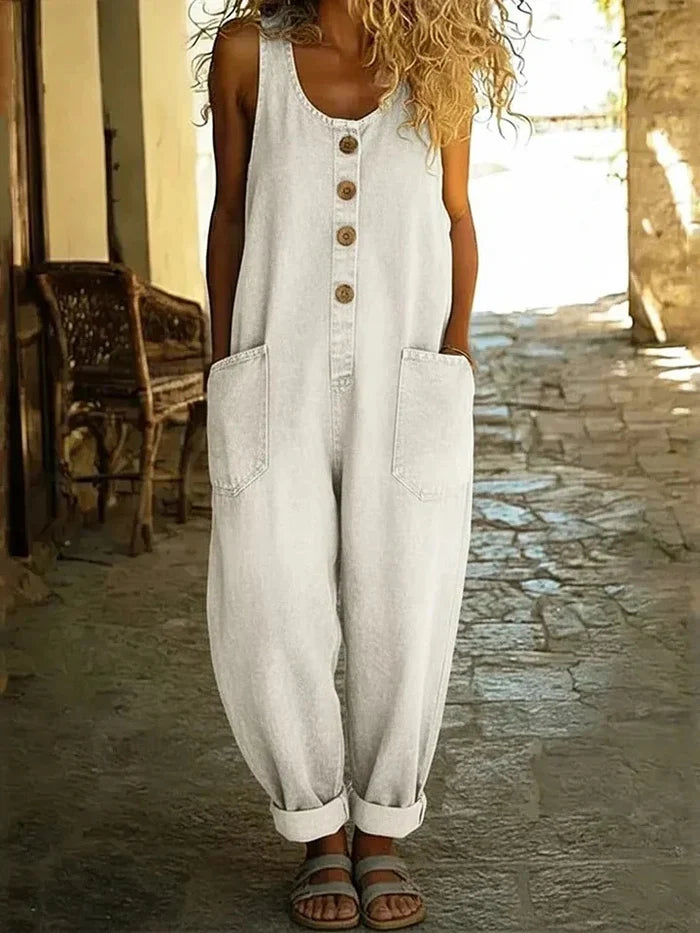 Women's Relaxed Fit Denim Jumpsuit with Adjustable Straps 4