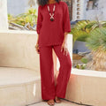 Women's Relaxed Fit Wide Leg Pantsuit Set with Three-Quarter Sleeves 1