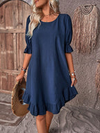 Women's Ruffle Detail Midi Dress with Draped Midsection 1