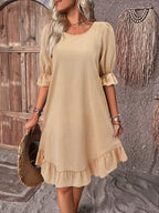 Women's Ruffle Detail Midi Dress with Draped Midsection 2