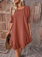 Women's Ruffle Detail Midi Dress with Draped Midsection 3
