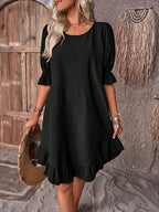 Women's Ruffle Detail Midi Dress with Draped Midsection 4