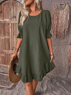 Women's Ruffle Detail Midi Dress with Draped Midsection 5