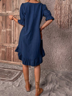 Women's Ruffle Detail Midi Dress with Draped Midsection 6