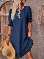 Women's Ruffle Detail Midi Dress with Draped Midsection 7