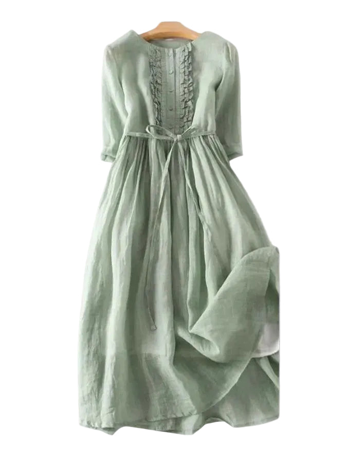 Women's Sage Green Midi Dress with Floral Print Pattern 1
