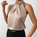 Women's Satin Blouse with Twisted Neck Detail 1