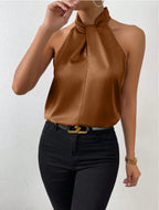 Women's Satin Blouse with Twisted Neck Detail 10