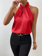 Women's Satin Blouse with Twisted Neck Detail 11