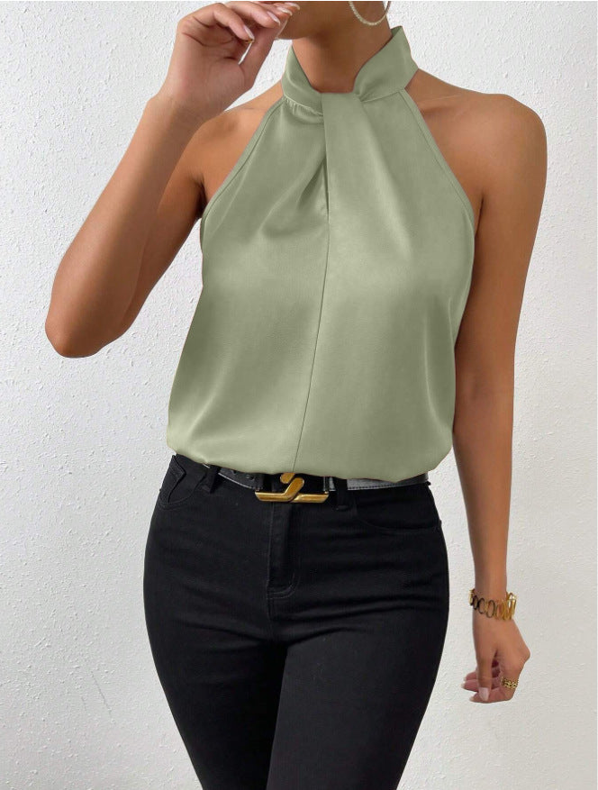 Women's Satin Blouse with Twisted Neck Detail 12