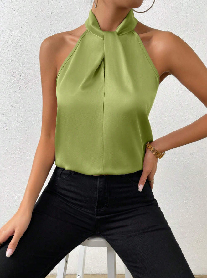 Women's Satin Blouse with Twisted Neck Detail 14