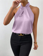 Women's Satin Blouse with Twisted Neck Detail 15