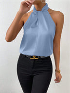 Women's Satin Blouse with Twisted Neck Detail 16