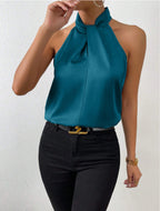 Women's Satin Blouse with Twisted Neck Detail 18