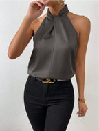 Women's Satin Blouse with Twisted Neck Detail 19