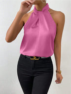 Women's Satin Blouse with Twisted Neck Detail 20